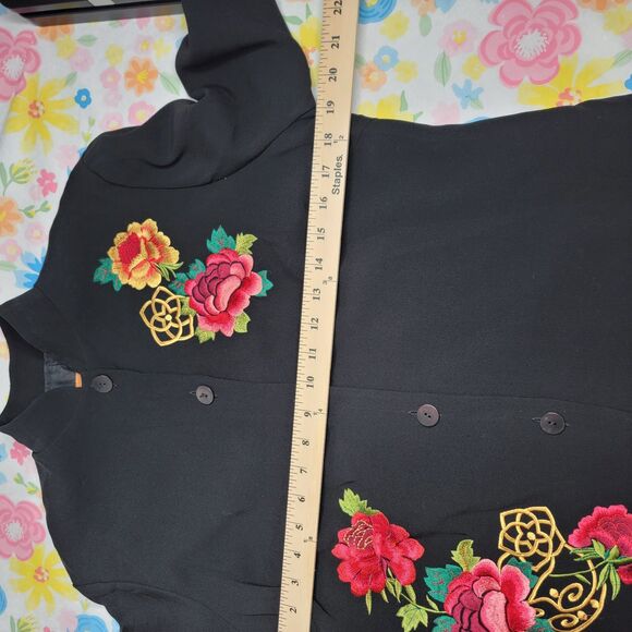 Harari Embroidered Floral Jacket Black Silk Blend Mandarin Collar Size S - Picture 10 of 14